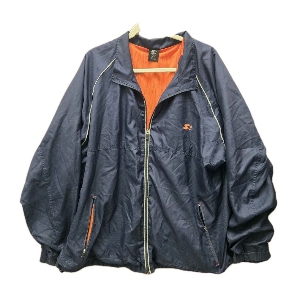 Starter Windbreaker Jacket Mens 2XL Blue Orange Lightweight Full Zip RN70892 XXL